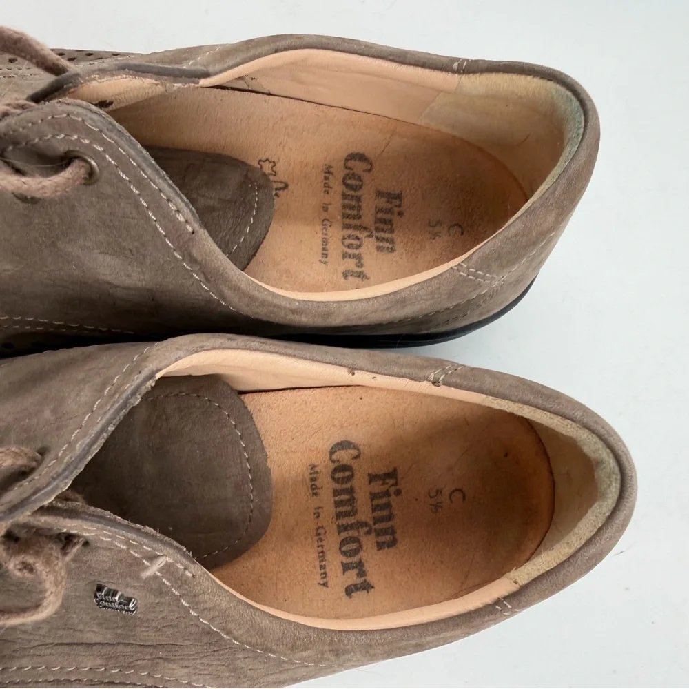 Finn Comfort Women’s Harajuka Finnamic-SZ 7.5-Taupe Leather Flat Oxford Shoe